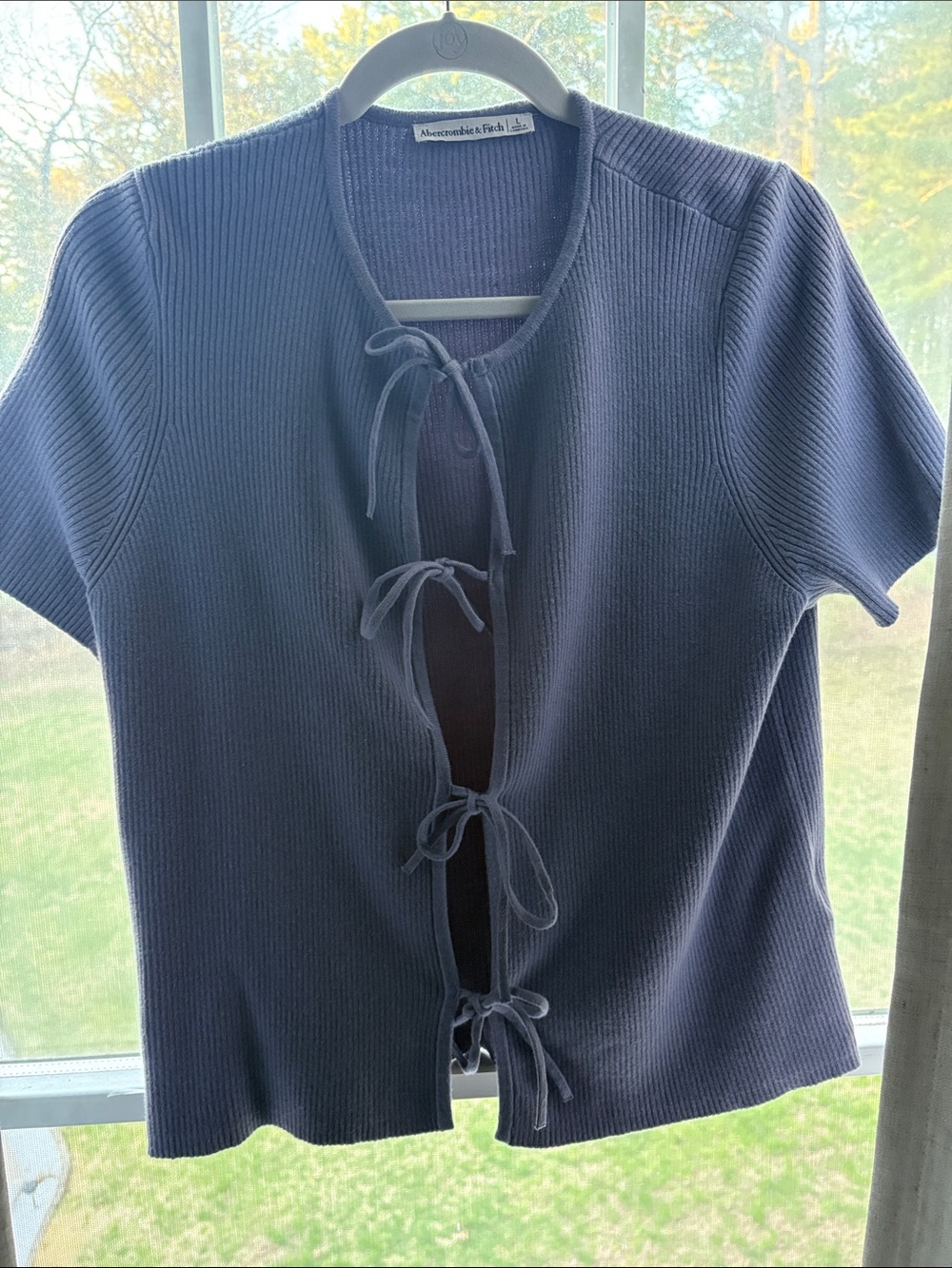 Abercrombie & Fitch Navy Ribbed Tie-Front Tee